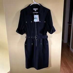 Michael Kors belted shirt dress. Perfect Black dress for a causal outing.